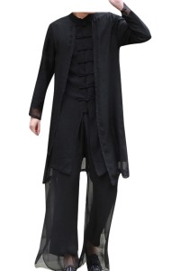 Online Custom fashion youth Kungfu shirt Han suit men's Chinese Style Men's costume ancient style ancient costume long shirt Chinese style robe linen suit Kungfu SHIRT CREW drama suit  SKF006 back view
